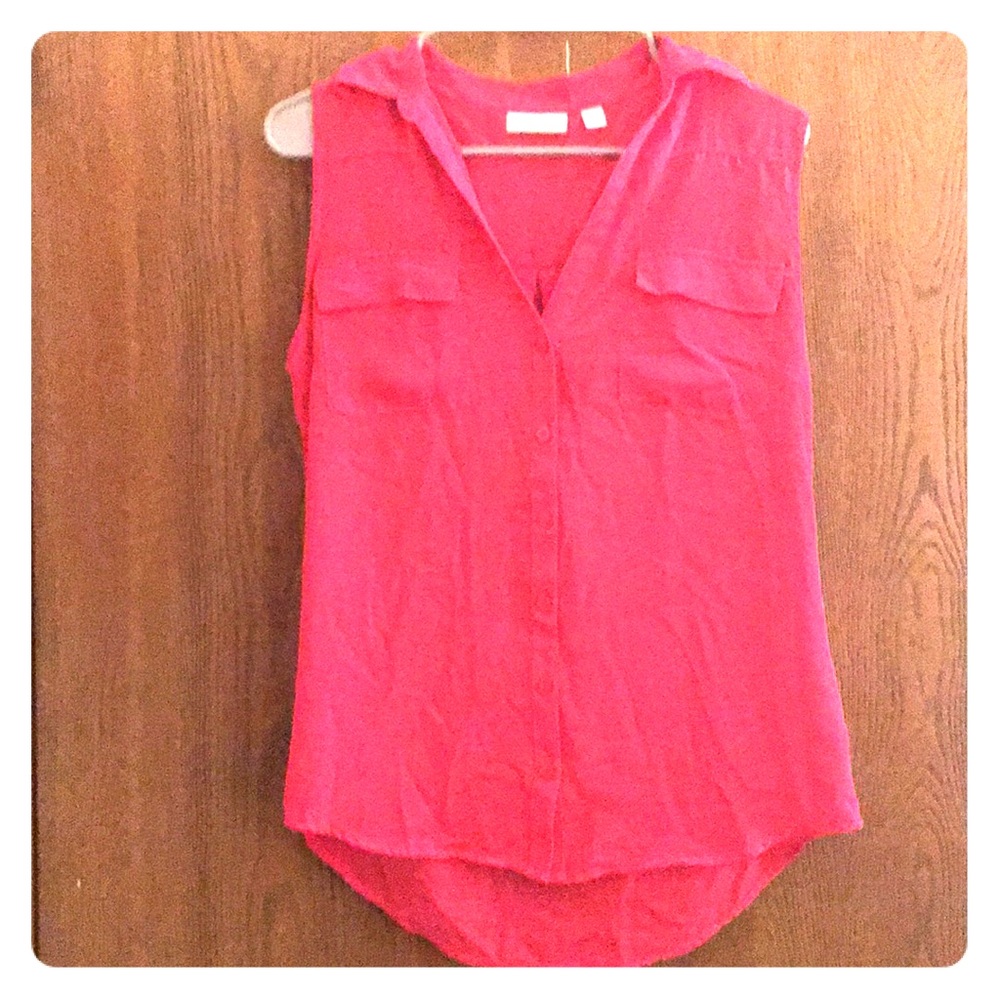 Pink Button-Up Sleeveless Blouse
